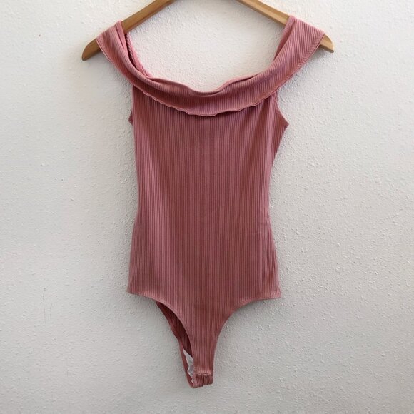REFORMATION Pink Off Shoulder Ribbed Knit Bodysuit Size Small - Picture 2 of 11